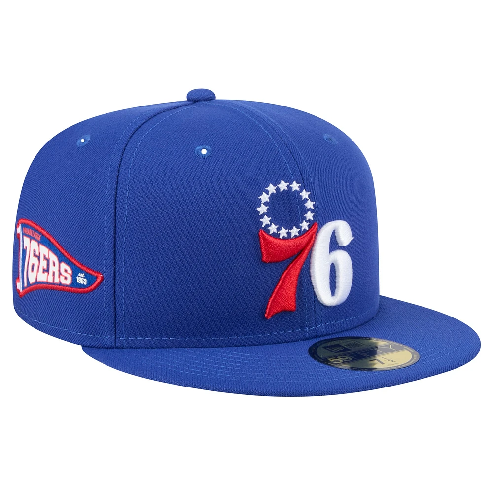 Men's New Era Royal Philadelphia 76ers Throwback Pennant 59FIFTY Fitted Hat