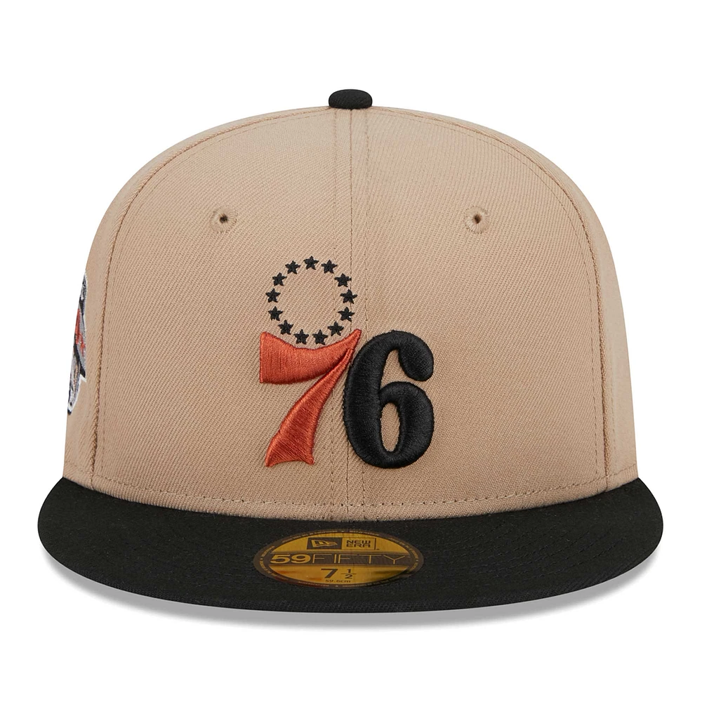 Men's New Era Tan/Black Burnt Orange Logo 2-Tone 59FIFTY Fitted Hat
