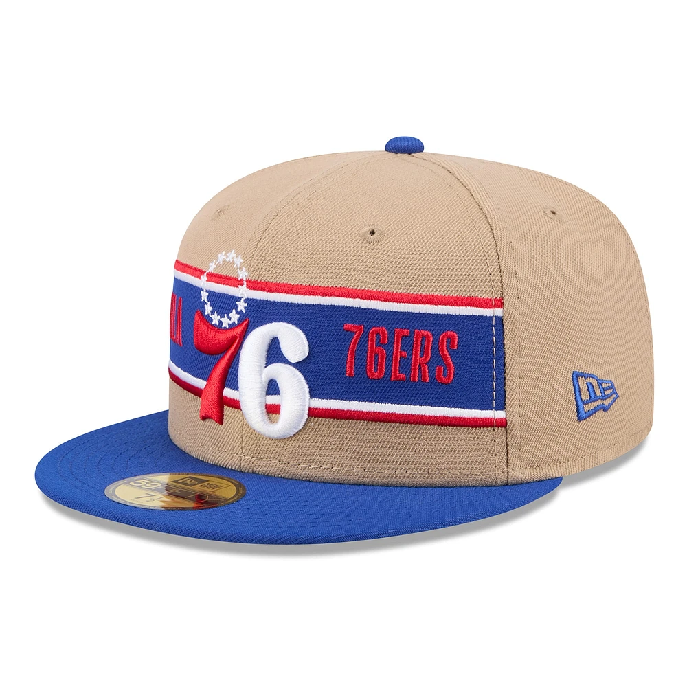 Men's New Era Tan/Royal Philadelphia 76ers 2024 NBA Draft 59FIFTY Fitted Hat