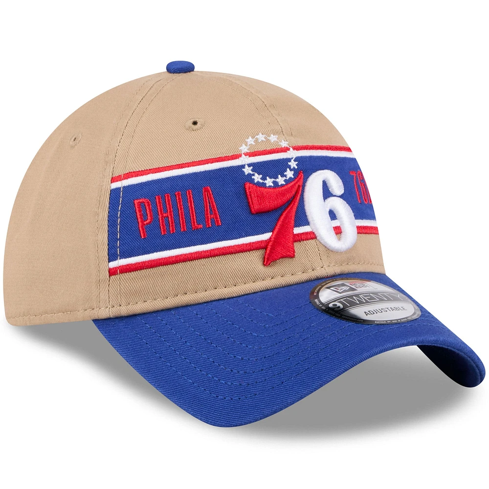 Casquette réglable New Era beige/Royal Philadelphia 76ers 2024 NBA Draft 9TWENTY pour hommes