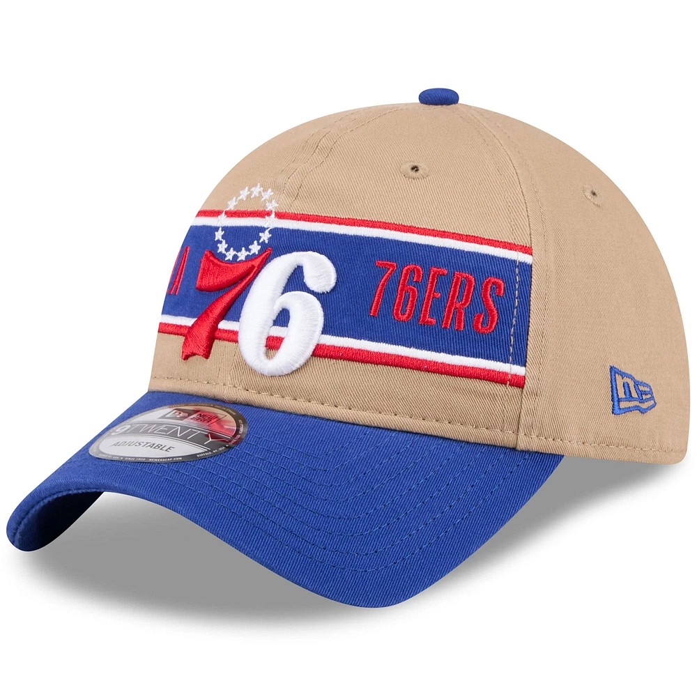 Casquette réglable New Era beige/Royal Philadelphia 76ers 2024 NBA Draft 9TWENTY pour hommes