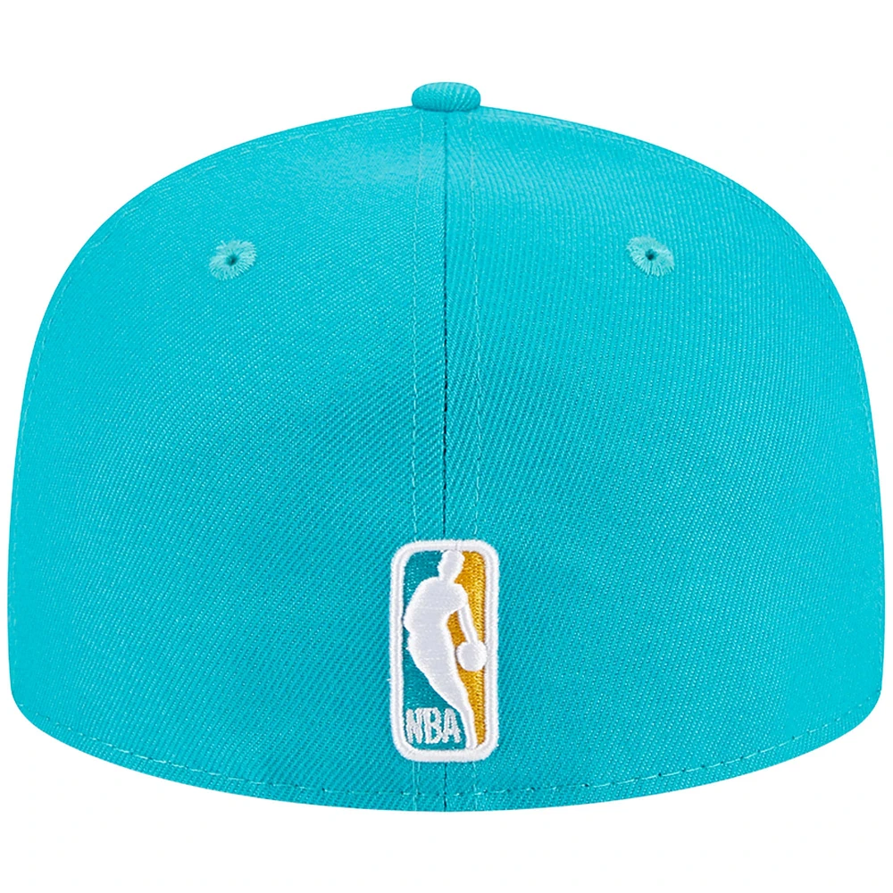 Men's New Era Turquoise Philadelphia 76ers 3-Time Champions Breeze Grilled Yellow Undervisor 59FIFTY Fitted Hat