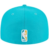 Men's New Era Turquoise Philadelphia 76ers 3-Time Champions Breeze Grilled Yellow Undervisor 59FIFTY Fitted Hat