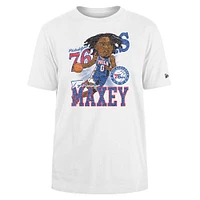 T-shirt blanc de joueur caricature des Philadelphia 76ers Tyrese Maxey New Era pour hommes