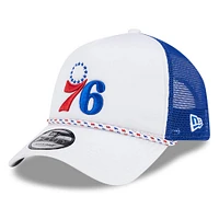 Men's New Era White/Royal Philadelphia 76ers Court Sport Foam A-Frame 9FORTY Adjustable Trucker Hat