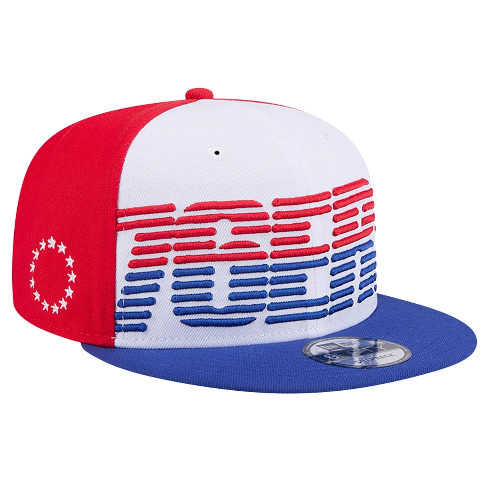 Men's New Era White/Royal Philadelphia 76ers Throwback Gradient Tech Font 9FIFTY Snapback Hat