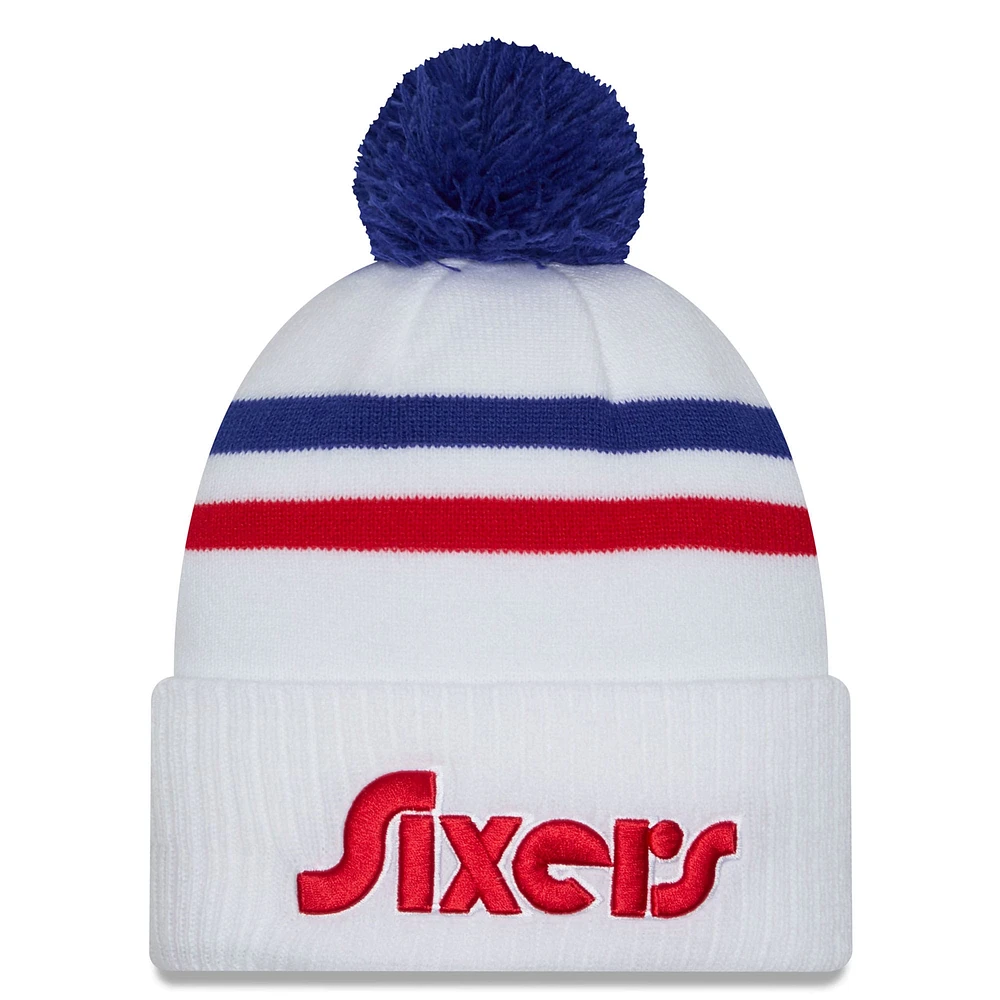 Men's New Era  White Philadelphia 76ers 2024/25 City Edition Cuffed Knit Hat with Pom