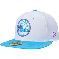 Men's New Era White Philadelphia 76ers Vice Blue Side Patch 59FIFTY Fitted Hat