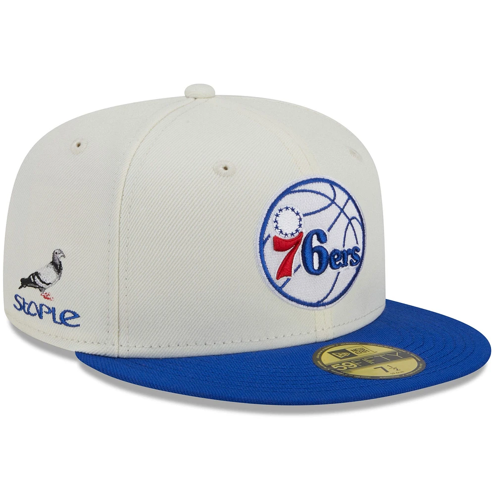 Men's New Era x Staple  Cream/Royal Philadelphia 76ers NBA Two-Tone 59FIFTY Fitted Hat