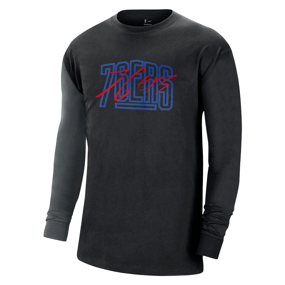 T-shirt à manches longues Nike Philadelphia 76ers Courtside Versus Flight MAX90 pour homme, noir