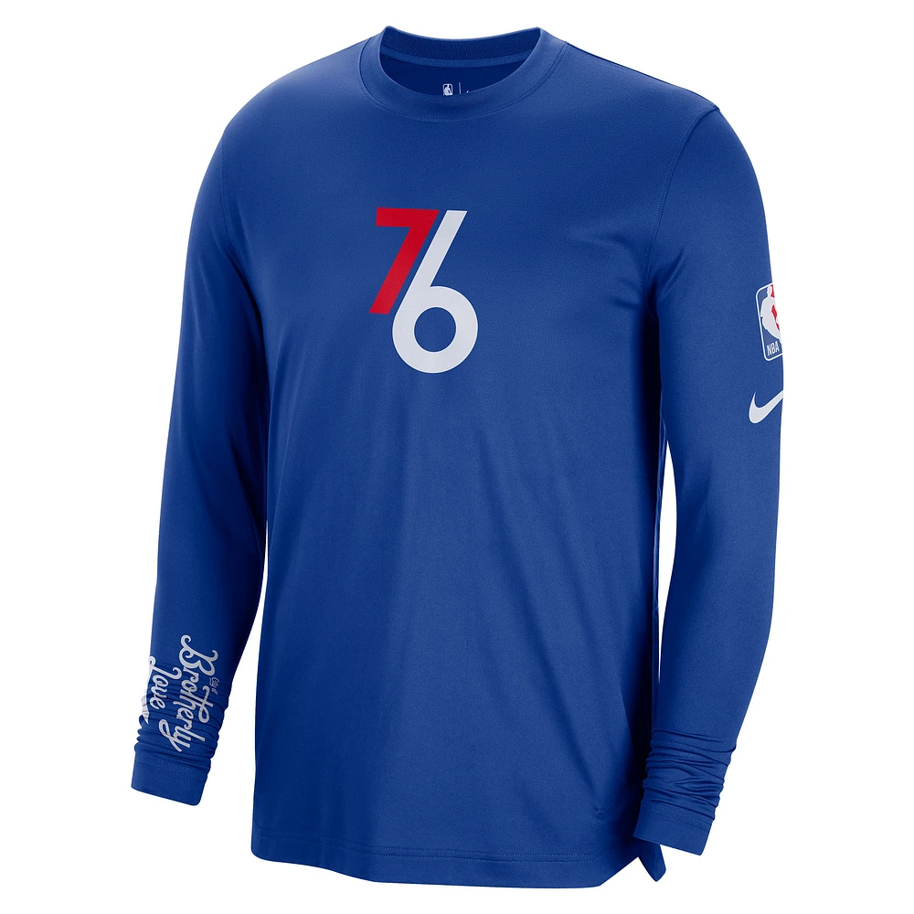 Men's Nike Blue Philadelphia 76ers 2022/23 City Edition Pregame Warmup Long Sleeve Shooting Shirt