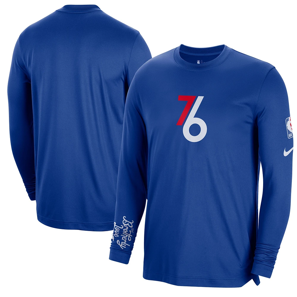 Maillot de tir à manches longues Nike Philadelphia 76ers 2022/23 City Edition Pregame Warmup pour homme, bleu