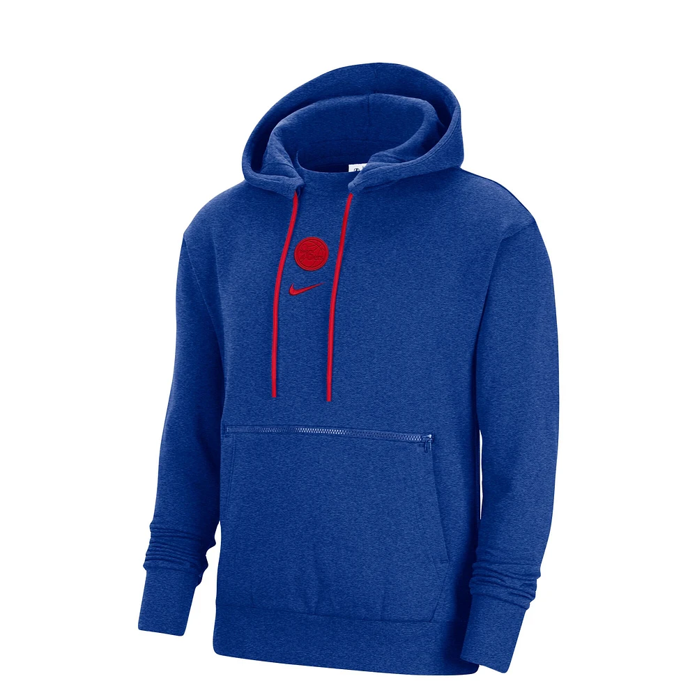 Men's Nike Heather Royal Philadelphia 76ers Courtside Versus Flight Pullover Hoodie