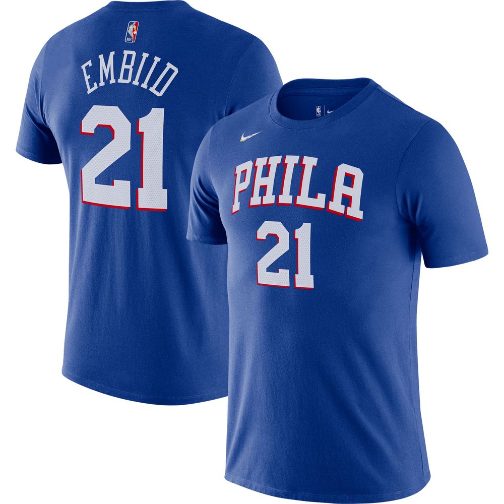 Men's Nike Joel Embiid Royal Philadelphia 76ers Diamond Icon Name & Number T-Shirt