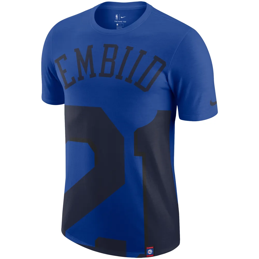 Men's Nike Joel Embiid Royal Philadelphia 76ers Oversized Name & Number T-Shirt