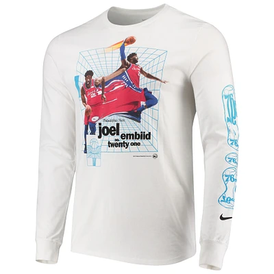 Men's Nike Joel Embiid White Philadelphia 76ers Time Warp Long Sleeve T-Shirt