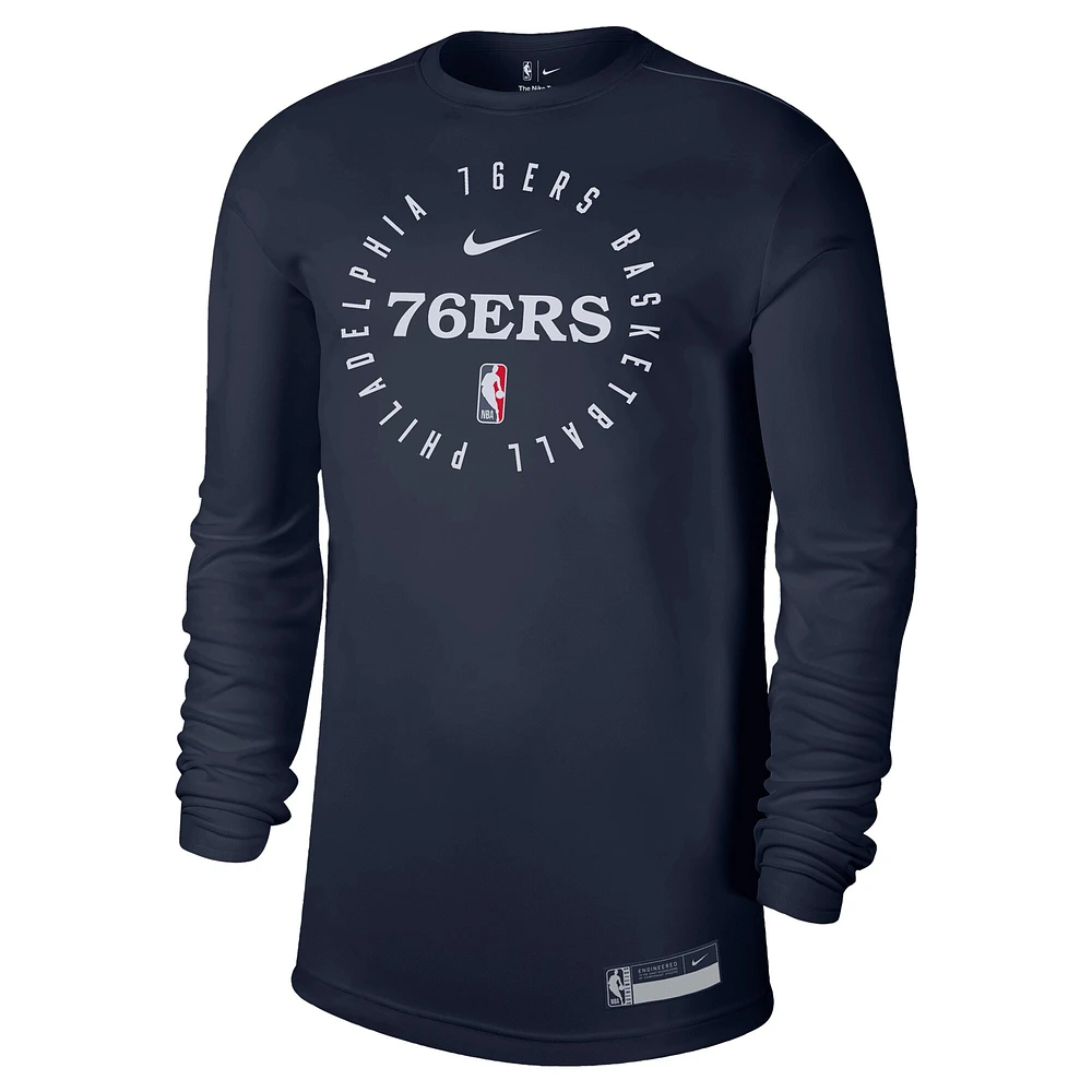 Men's Nike Navy Philadelphia 76ers 2024/25 Legend On-Court Practice Long Sleeve T-Shirt