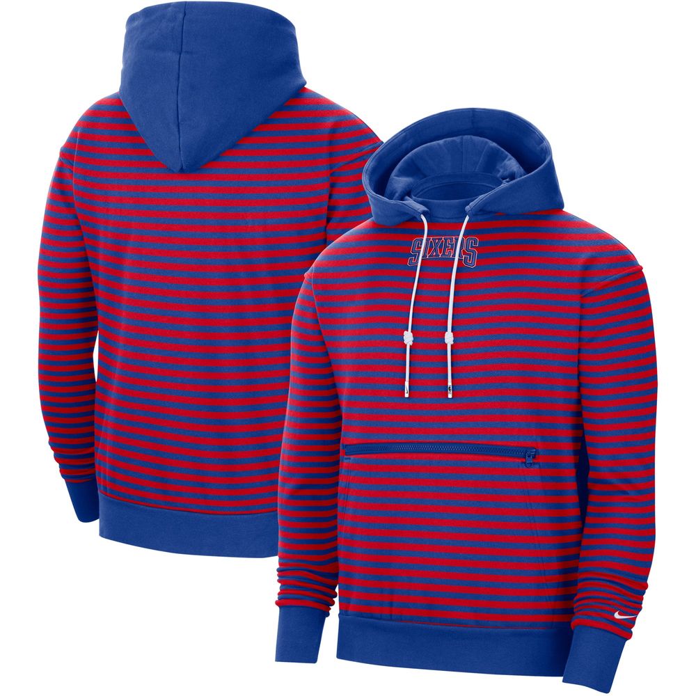 Men's Nike Red/Royal Philadelphia 76ers 75th Anniversary Courtside Striped Pullover Hoodie