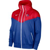 Men's Nike Red/Royal Philadelphia 76ers 75th Anniversary Courtside Windrunner Raglan Hoodie Full-Zip Jacket