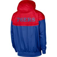 Men's Nike Red/Royal Philadelphia 76ers 75th Anniversary Courtside Windrunner Raglan Hoodie Full-Zip Jacket