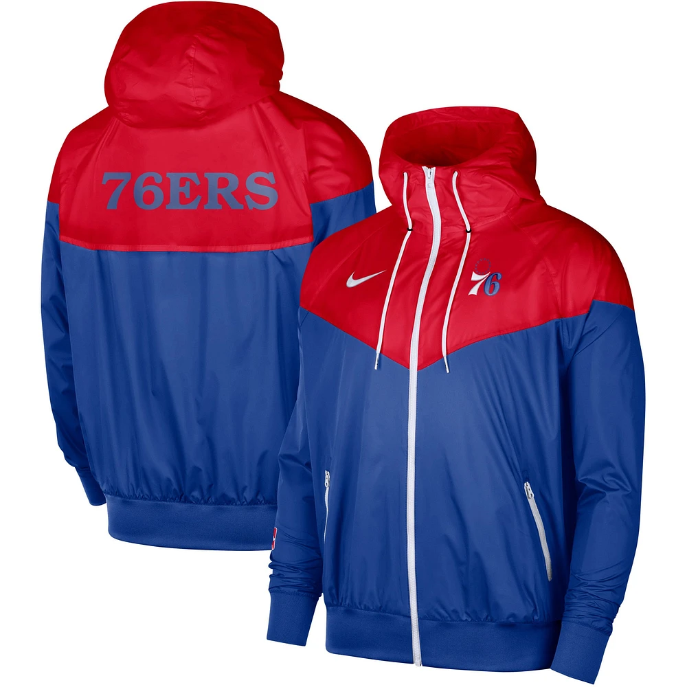 Nike - Rouge/Royal Philadelphia 76ers 75th Anniversary Courtside Windrunner Raglan Hoodie Veste entièrement zippée