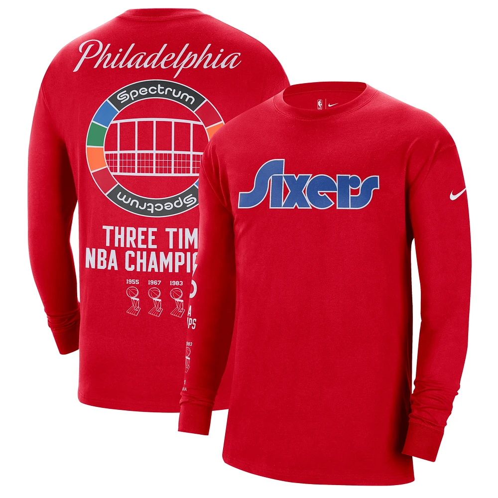 T-shirt à manches longues Nike Philadelphia 76ers 2021/22 City Edition Courtside Heavyweight Moments pour Homme Rouge