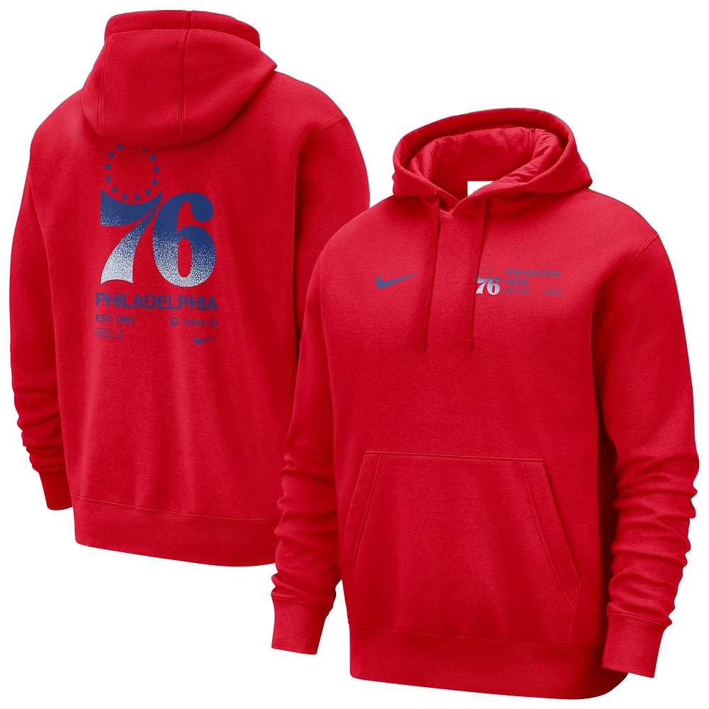 Men's Nike Red Philadelphia 76ers Courtside Club Pullover Hoodie