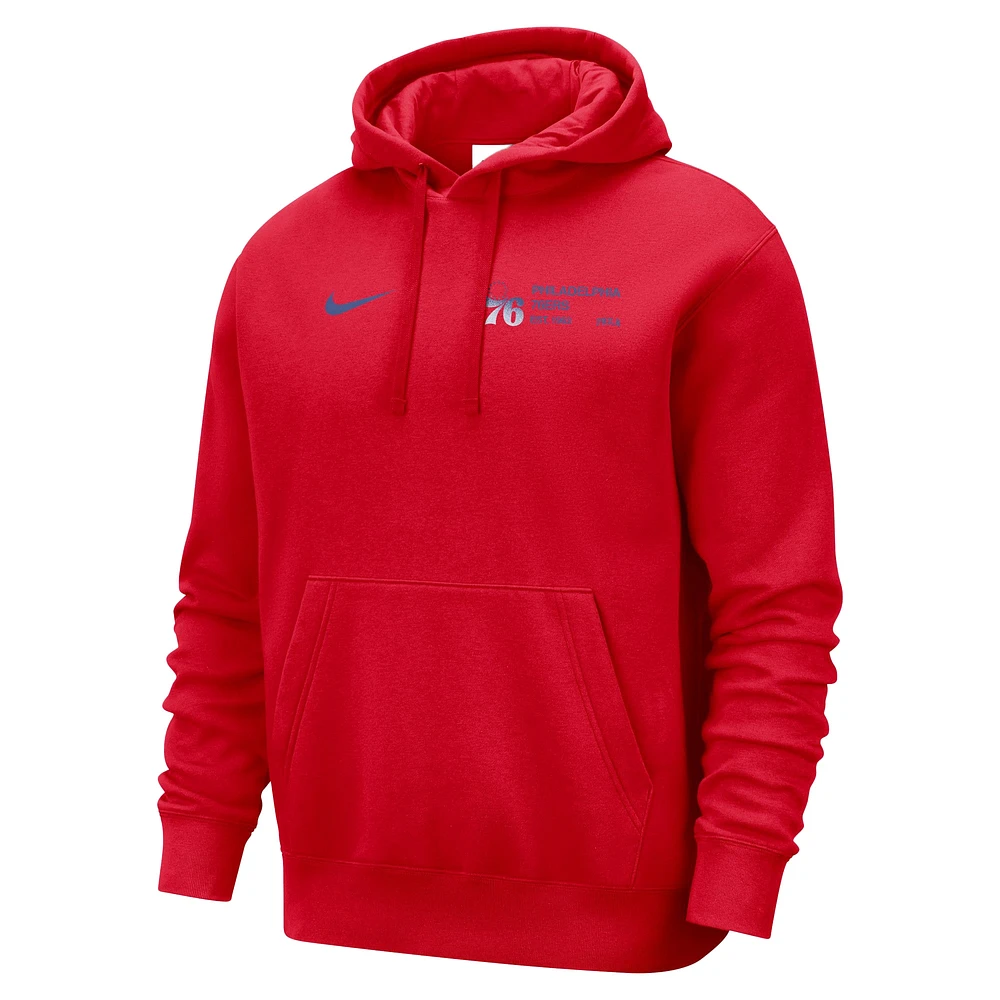 Sweat à capuche Nike rouge Philadelphia 76ers Courtside Club pour homme