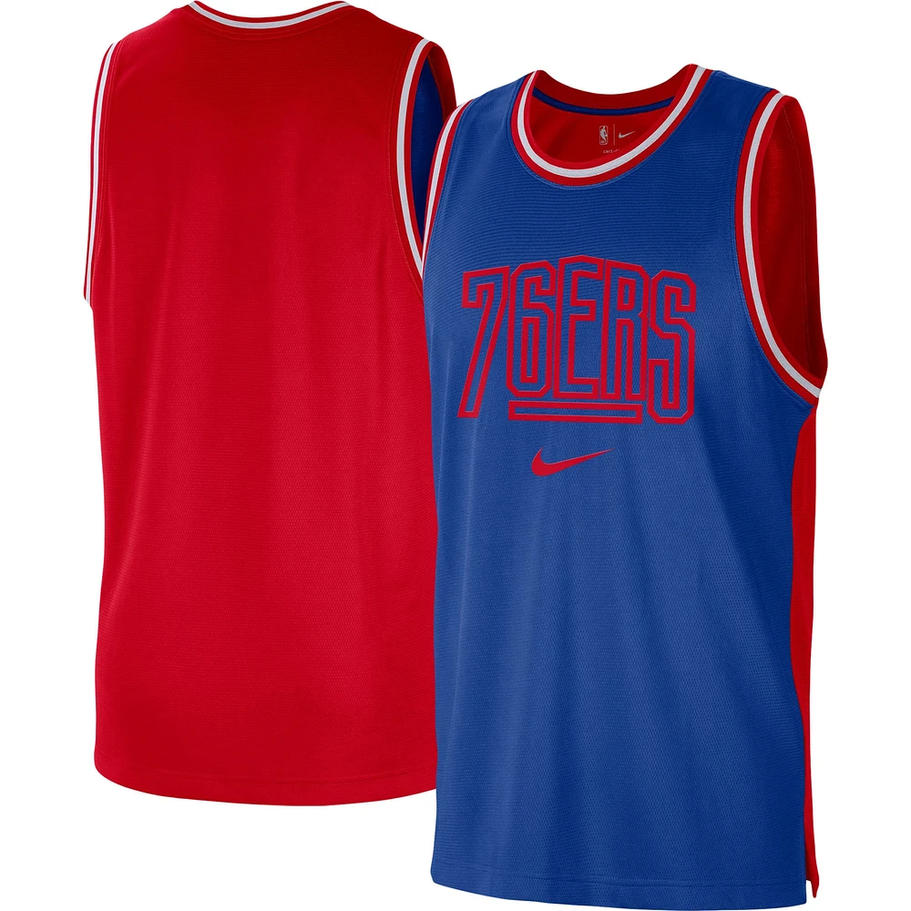 Débardeur Nike Royal/Rouge Philadelphia 76ers Courtside Versus Force Split DNA Performance Mesh pour Homme