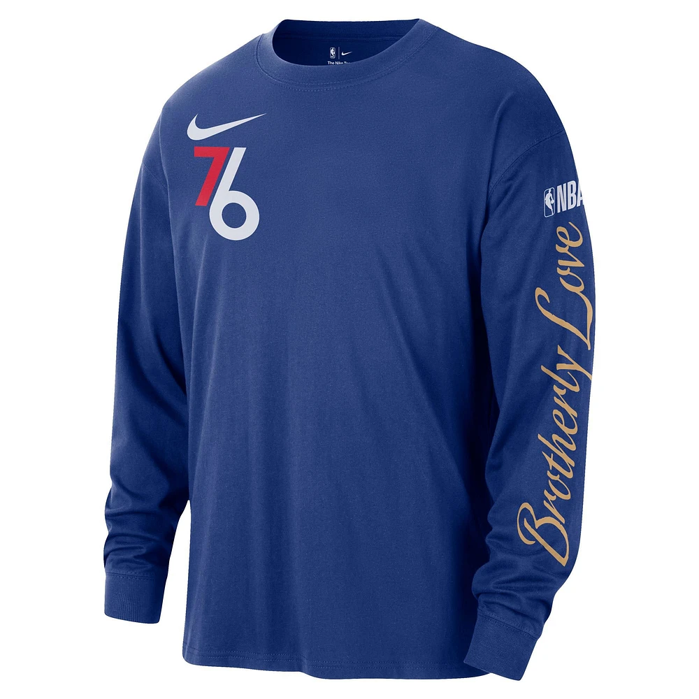 Men's Nike Royal Philadelphia 76ers 2024/25 City Edition Courtside Max90 Heavyweight Long Sleeve T-Shirt