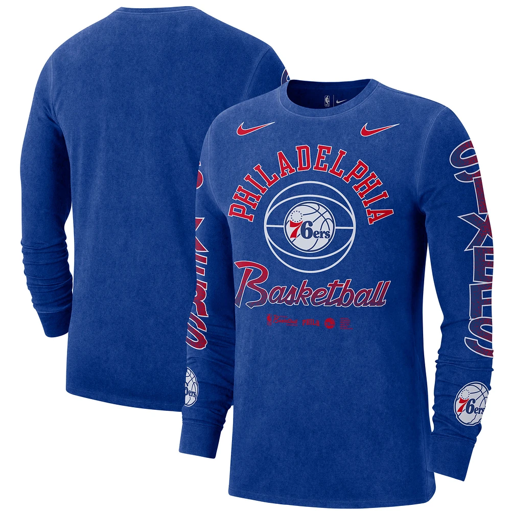 T-shirt à manches longues Nike Royal Philadelphia 76ers Courtside Retro pour homme