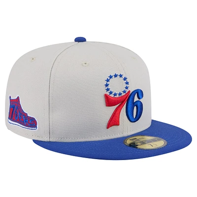 Baskets à patch latéral vintage Stone Victory Grove New Era pour homme des Philadelphia 76ers, casquette ajustée 59FIFTY