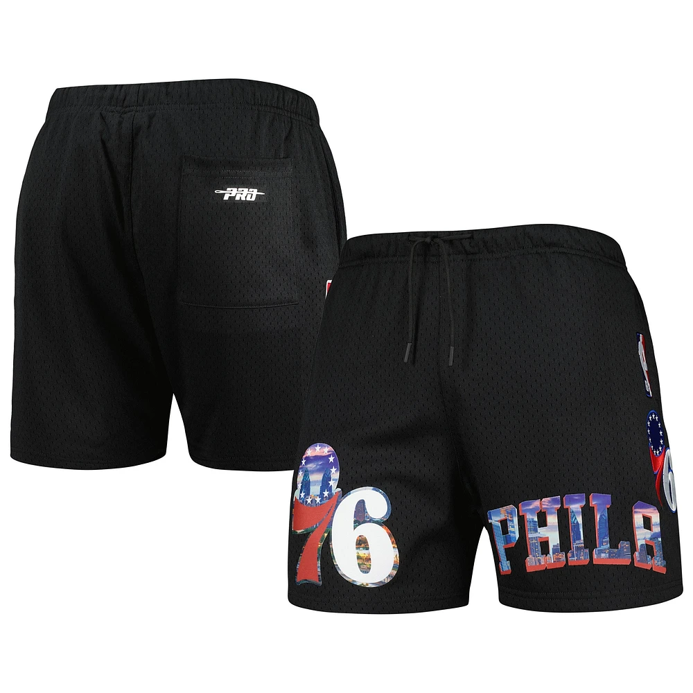 Short en maille Pro Standard Philadelphia 76ers City Scape noir pour homme