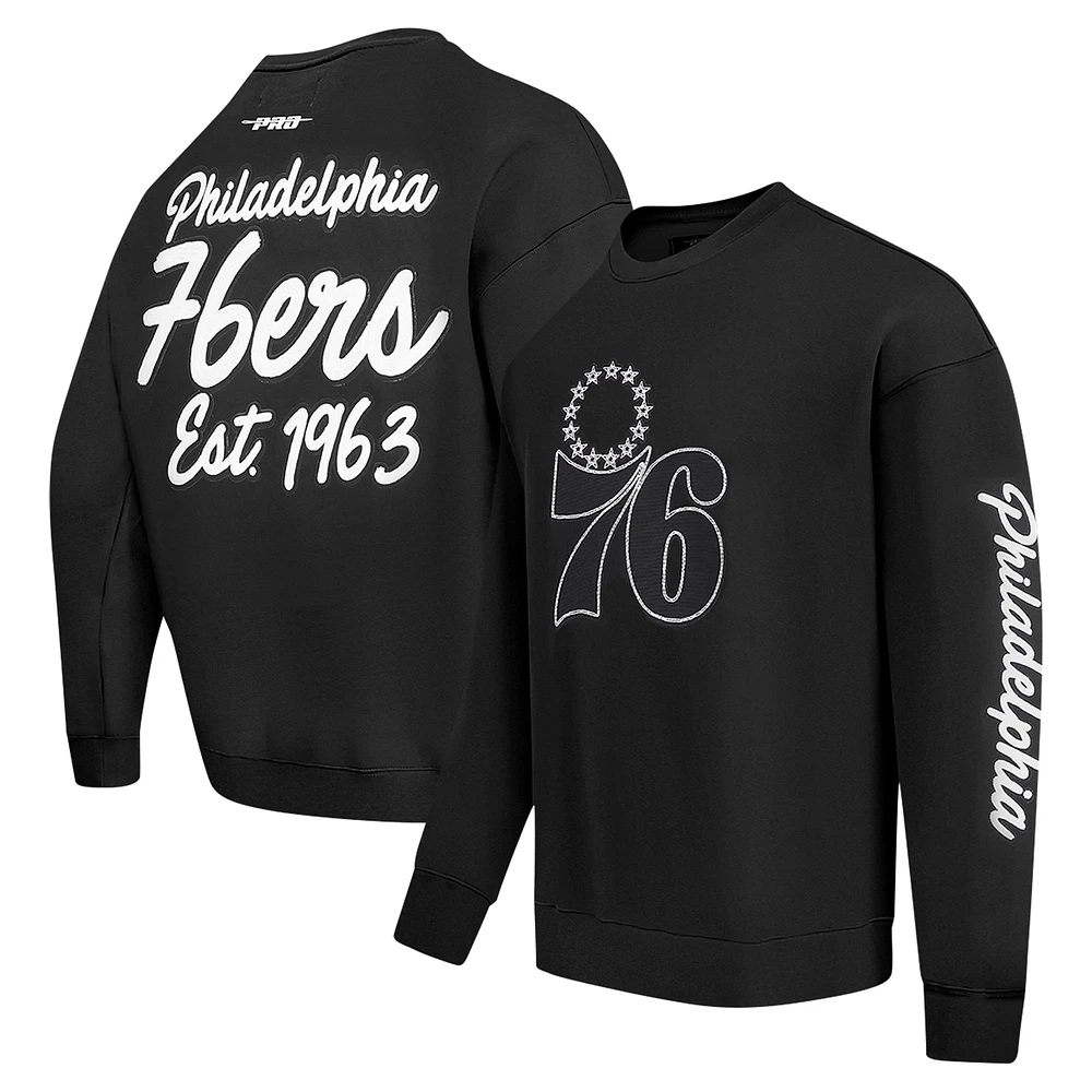 Men's Pro Standard Black Philadelphia 76ers Paint the City Drop Shoulder Sweatshirt