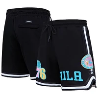 Short Pro Standard Philadelphia 76ers noir délavé fluo pour homme