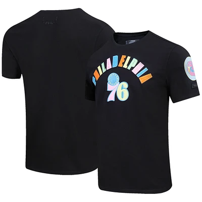 T-shirt Pro Standard Philadelphia 76ers noir délavé fluo pour homme