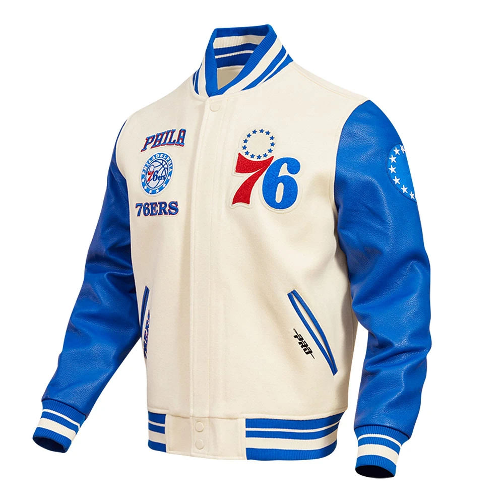 Veste Pro Standard Cream Philadelphia 76ers Retro Classic Varsity entièrement zippée pour hommes