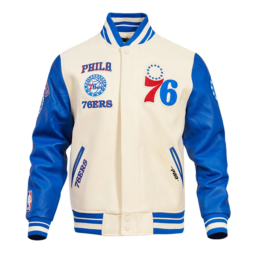 Veste Pro Standard Cream Philadelphia 76ers Retro Classic Varsity entièrement zippée pour hommes