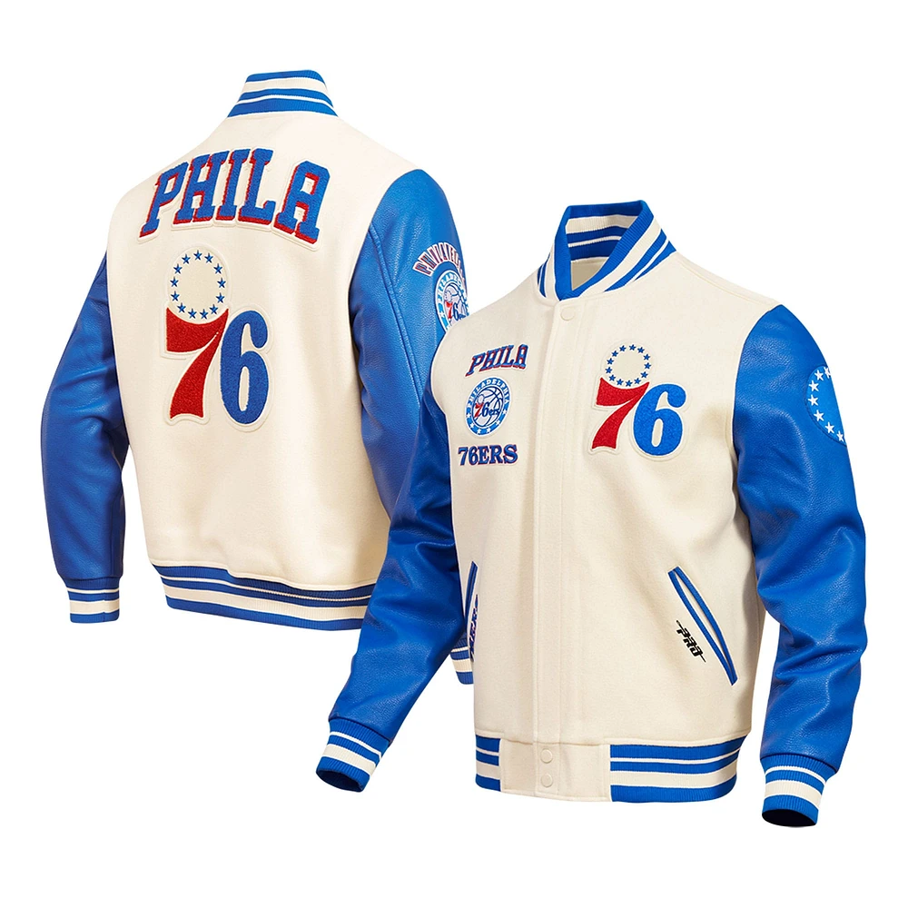 Veste Pro Standard Cream Philadelphia 76ers Retro Classic Varsity entièrement zippée pour hommes