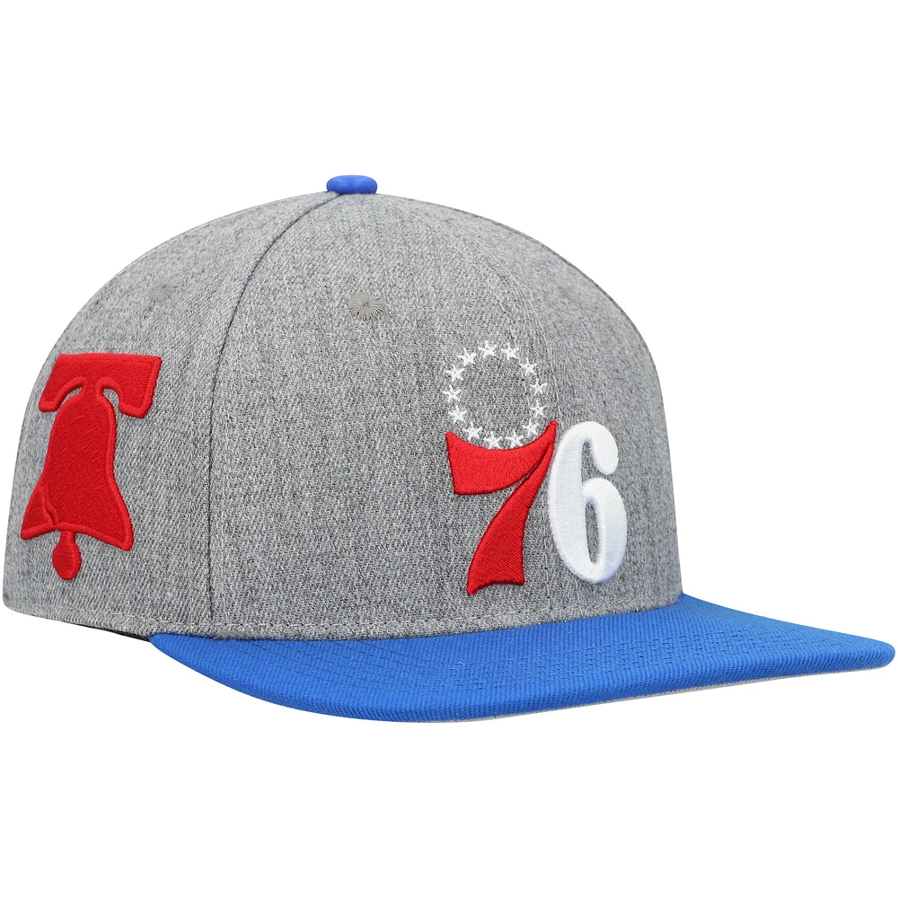 Casquette Snapback bicolore avec logo classique Pro Standard gris/Royal Philadelphia 76ers pour hommes