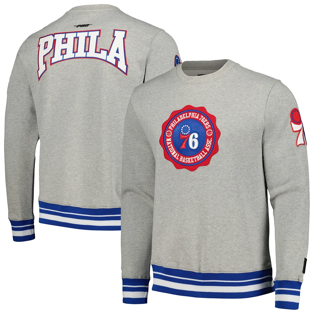 Men's Pro Standard Heather Gray Philadelphia 76ers Crest Emblem Pullover Sweatshirt