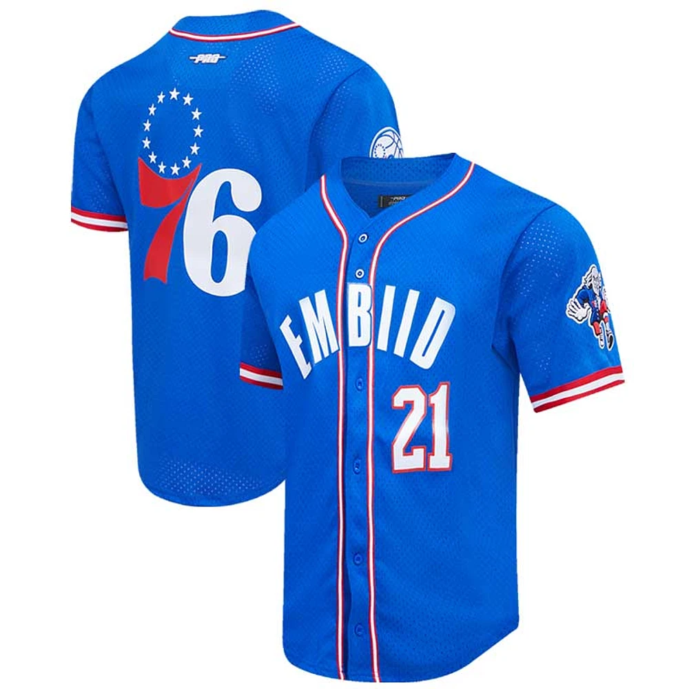 Pro Standard Joel Embiid Royal Philadelphia 76ers Capsule Player Baseball Chemise boutonnée pour homme