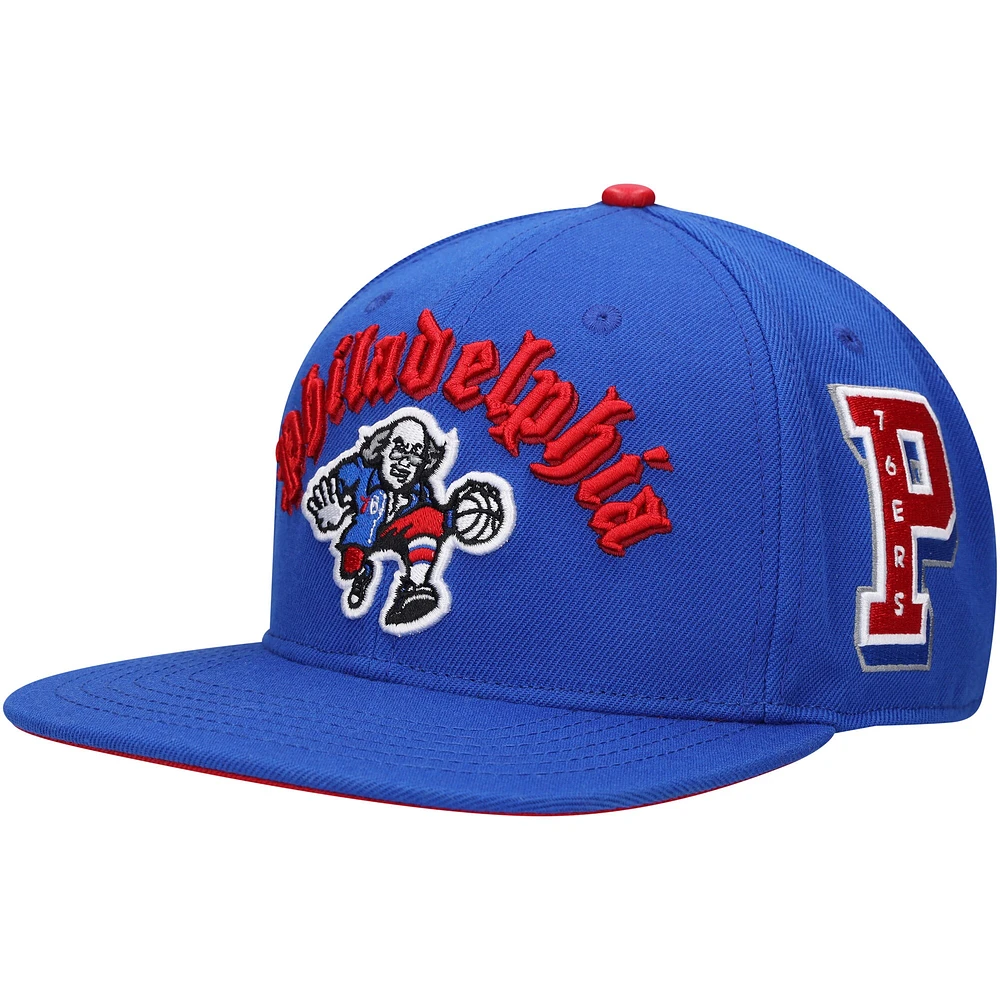 Men's Pro Standard Royal Philadelphia 76ers Old English Snapback Hat