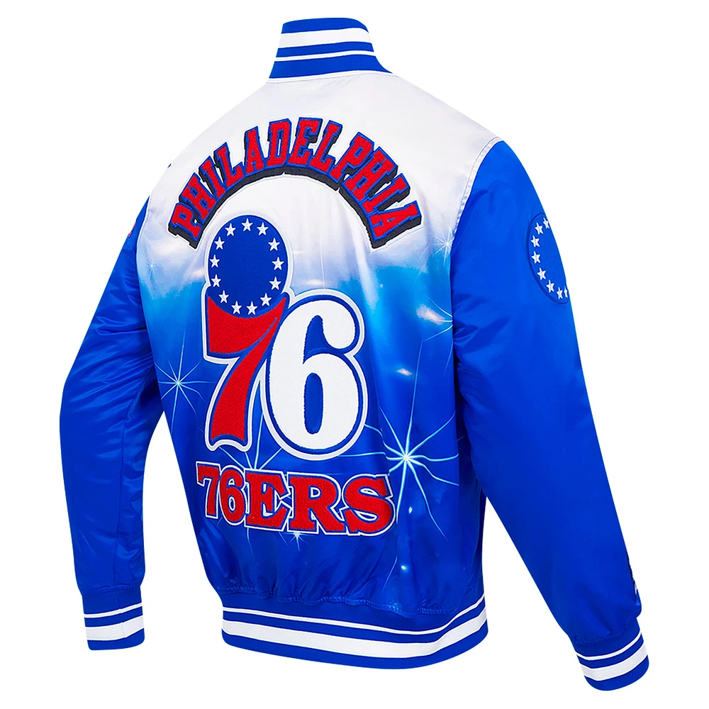 Veste à boutons-pression en satin sublimé Pro Standard Royal Philadelphia 76ers pour homme