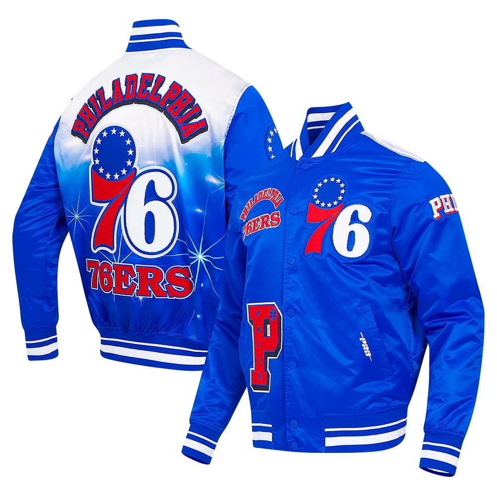 Veste à boutons-pression en satin sublimé Pro Standard Royal Philadelphia 76ers pour homme