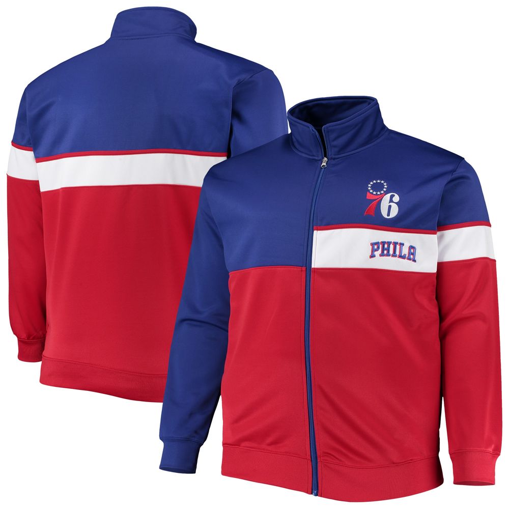 Men's Royal/Red Philadelphia 76ers Big & Tall Pieced Body Full-Zip Track Jacket