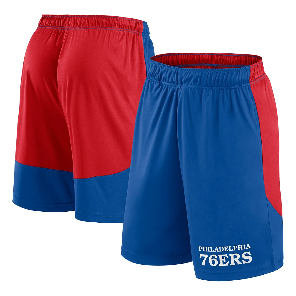 Lancement du short de performance pour homme bleu royal/rouge des Philadelphia 76ers