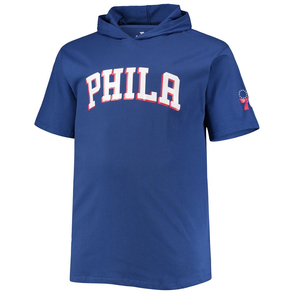 Men's Royal Philadelphia 76ers Big & Tall 2-Hit Short Sleeve Pullover Hoodie