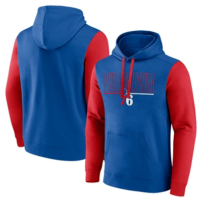 Men's Royal Philadelphia 76ers Outline Colorblock Pullover Hoodie