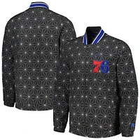 Veste universitaire Starter Black Philadelphia 76ers In-Field Play Fashion Satin Full-Zip Varsity pour homme